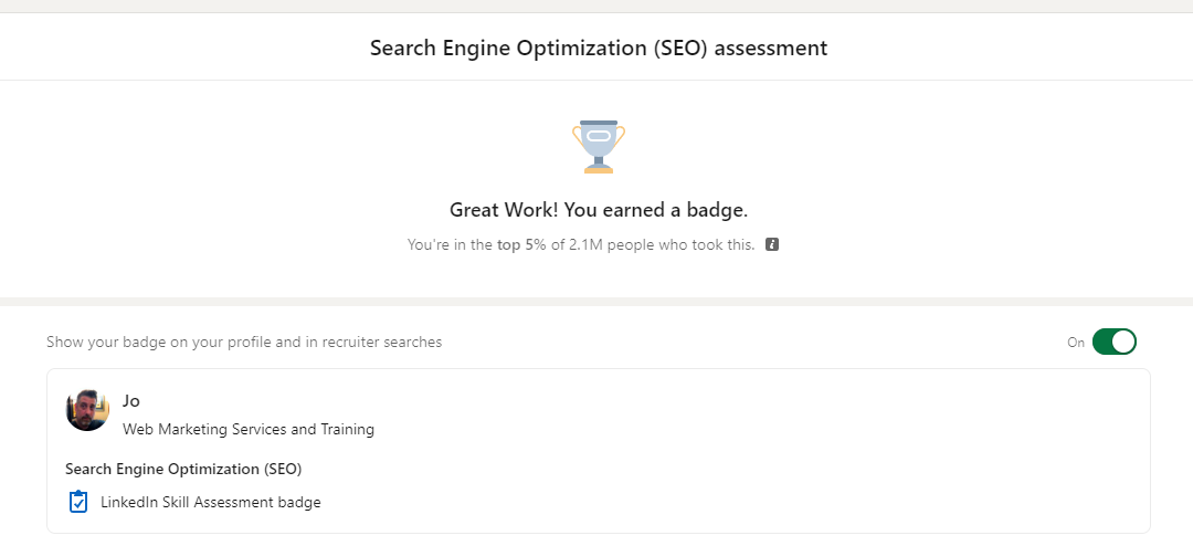 We Ranked in the Top 5% of 2.1 million SEOs on LinkedIn Skill Assessment
